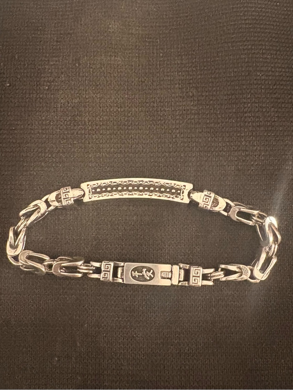 Vintage Sterling Silver Greek Key Chain Bracelet - 1.10 Ounce Silver